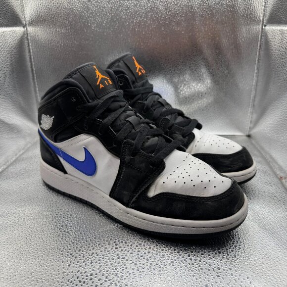 Size 6.5Y Nike Air Jordan 1 Mid GS‎ Black White Racer Blue Kids Shoes 554725-084 - Picture 2 of 10